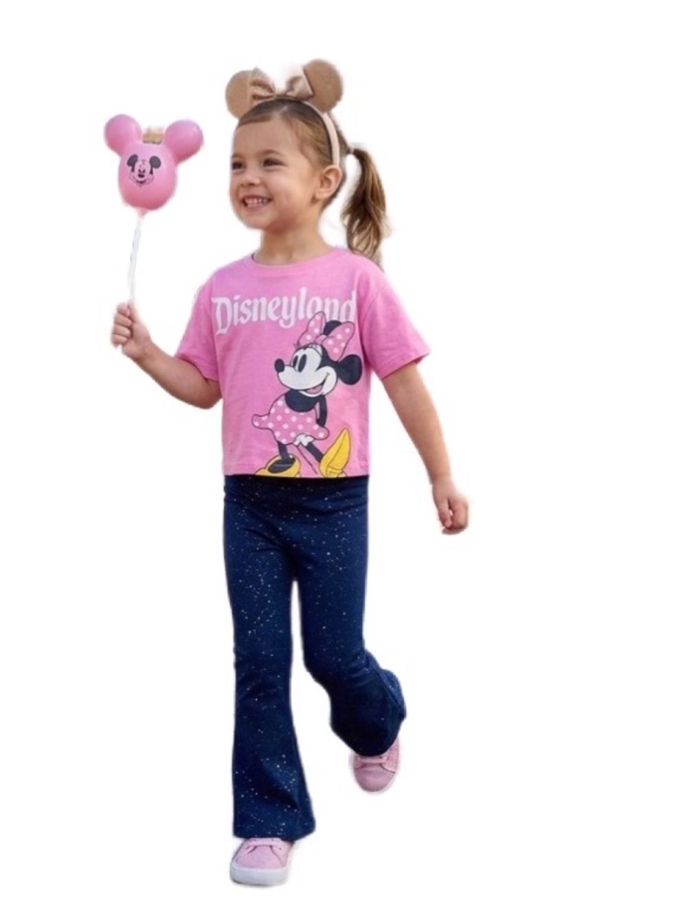 2pc Disney Minnie Mouse Disneyland Pink Tee & Black Glitter Pants Size 4